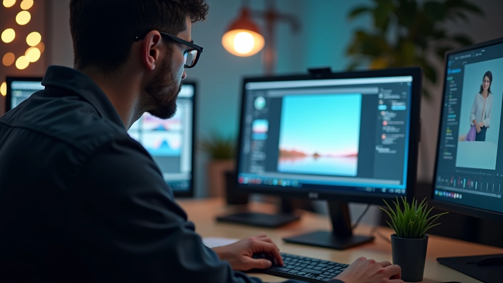 Confronto visivo tra diversi formati di immagine (WebP, JPEG, PNG) su uno schermo di computer, laboratorio di test, illuminazione professionale