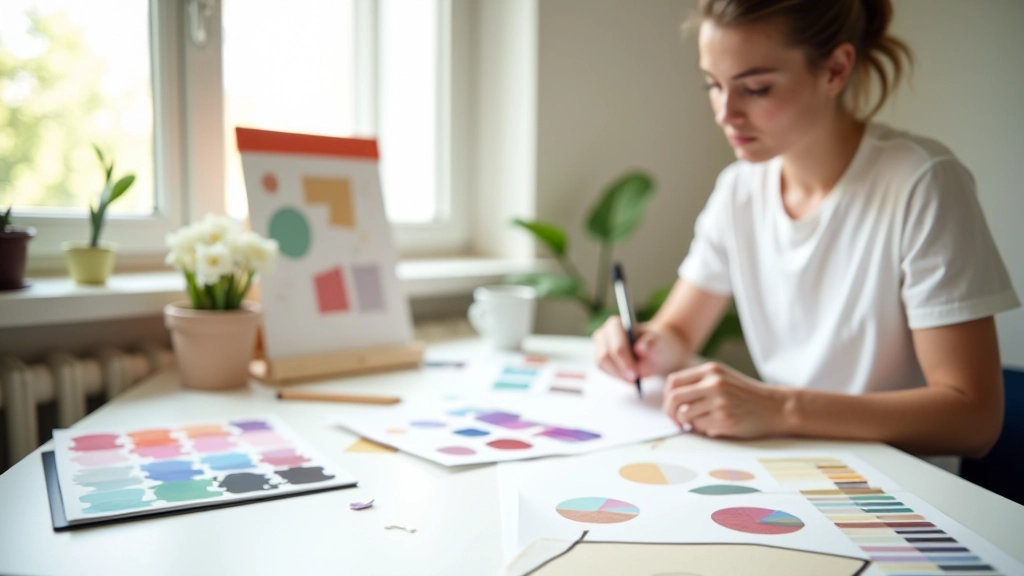 Studio fotografico con composizione visiva e tavolozza cromatica mediterranea